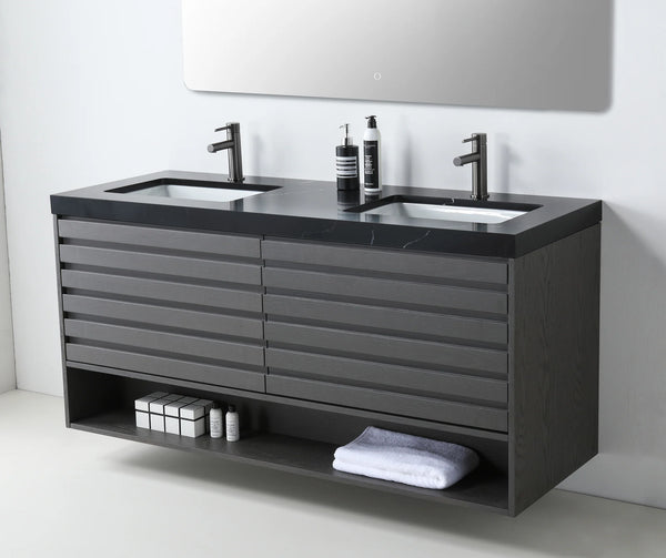 MATERA 60” CHARCOAL BATHROOM VANITY (BLACK /WHITE COUNTERTOP)