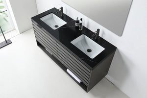 MATERA 60” CHARCOAL BATHROOM VANITY (BLACK /WHITE COUNTERTOP)