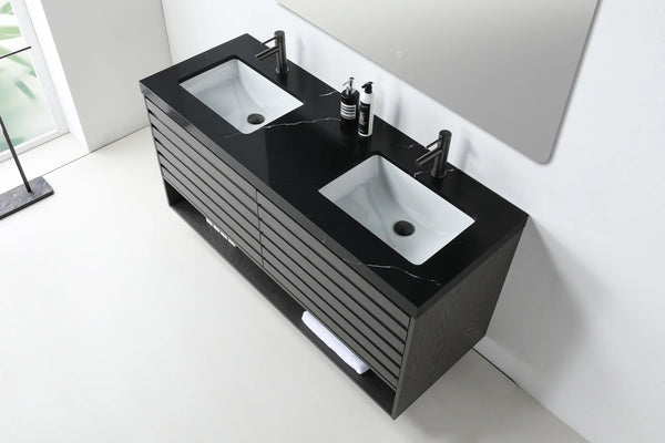 MATERA 60” CHARCOAL BATHROOM VANITY (BLACK /WHITE COUNTERTOP)