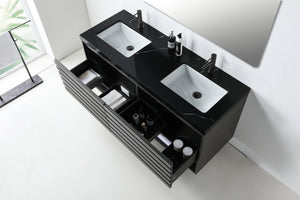 MATERA 60” CHARCOAL BATHROOM VANITY (BLACK /WHITE COUNTERTOP)