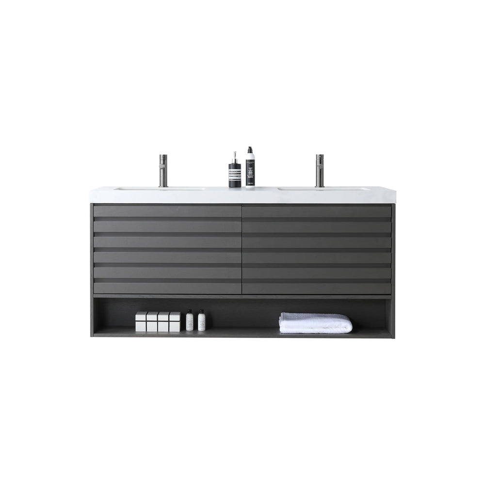 MATERA 60” CHARCOAL BATHROOM VANITY (BLACK /WHITE COUNTERTOP)