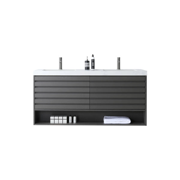 MATERA 60” CHARCOAL BATHROOM VANITY (BLACK /WHITE COUNTERTOP)