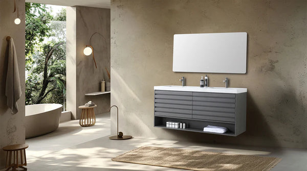 MATERA 60” CHARCOAL BATHROOM VANITY (BLACK /WHITE COUNTERTOP)