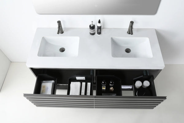 MATERA 60” CHARCOAL BATHROOM VANITY (BLACK /WHITE COUNTERTOP)