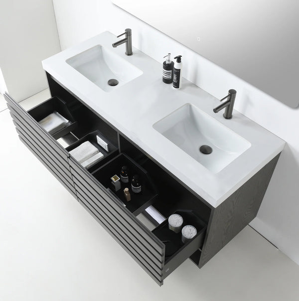 MATERA 60” CHARCOAL BATHROOM VANITY (BLACK /WHITE COUNTERTOP)