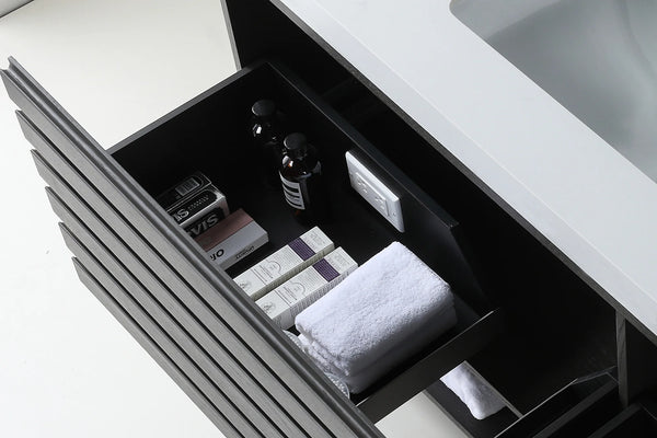MATERA 60” CHARCOAL BATHROOM VANITY (BLACK /WHITE COUNTERTOP)