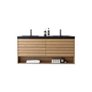 MATERA 60” PECAN OAK BATHROOM VANITY ( BLACK/WHITECOUNTERTOP )