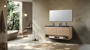 MATERA 60” PECAN OAK BATHROOM VANITY ( BLACK/WHITECOUNTERTOP )