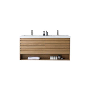 MATERA 60” PECAN OAK BATHROOM VANITY ( BLACK/WHITECOUNTERTOP )