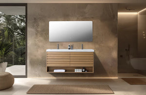 MATERA 60” PECAN OAK BATHROOM VANITY ( BLACK/WHITECOUNTERTOP )