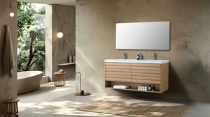 MATERA 60” PECAN OAK BATHROOM VANITY ( BLACK/WHITECOUNTERTOP )
