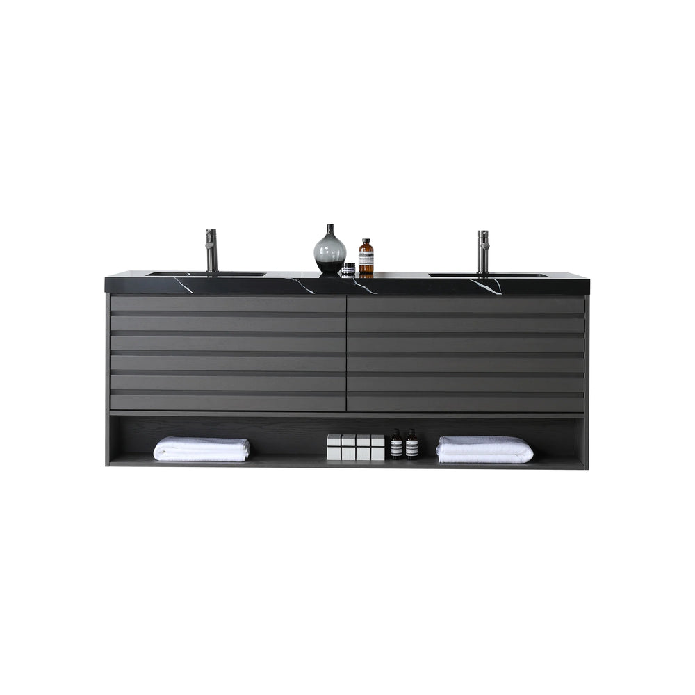 MATERA 72” CHARCOAL BATHROOM VANITY ( BLACK/WHITE COUNTERTOP )