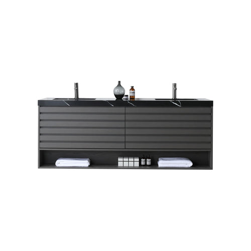 MATERA 72” CHARCOAL BATHROOM VANITY ( BLACK/WHITE COUNTERTOP )