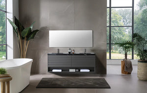 MATERA 72” CHARCOAL BATHROOM VANITY ( BLACK/WHITE COUNTERTOP )