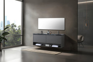 MATERA 72” CHARCOAL BATHROOM VANITY ( BLACK/WHITE COUNTERTOP )