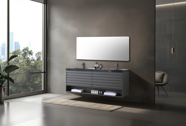 MATERA 72” CHARCOAL BATHROOM VANITY ( BLACK/WHITE COUNTERTOP )