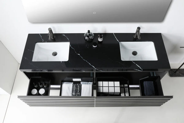 MATERA 72” CHARCOAL BATHROOM VANITY ( BLACK/WHITE COUNTERTOP )