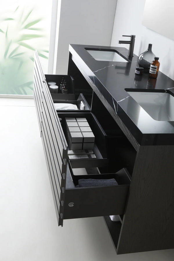 MATERA 72” CHARCOAL BATHROOM VANITY ( BLACK/WHITE COUNTERTOP )
