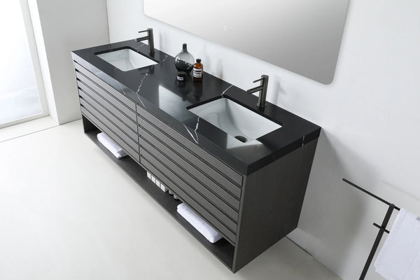 MATERA 72” CHARCOAL BATHROOM VANITY ( BLACK/WHITE COUNTERTOP )