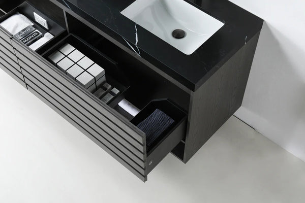 MATERA 72” CHARCOAL BATHROOM VANITY ( BLACK/WHITE COUNTERTOP )