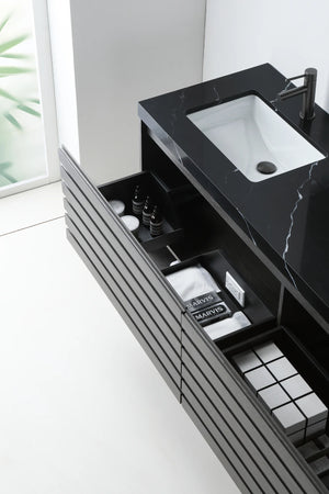 MATERA 72” CHARCOAL BATHROOM VANITY ( BLACK/WHITE COUNTERTOP )
