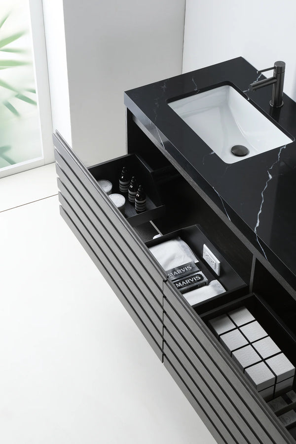 MATERA 72” CHARCOAL BATHROOM VANITY ( BLACK/WHITE COUNTERTOP )