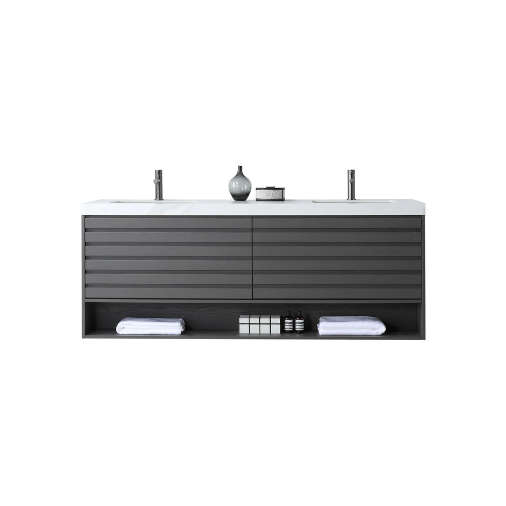 MATERA 72” CHARCOAL BATHROOM VANITY ( BLACK/WHITE COUNTERTOP )