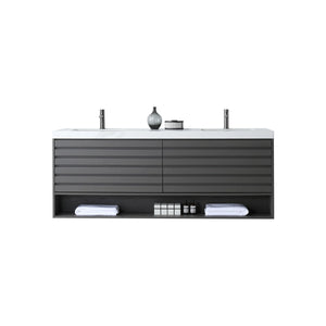 MATERA 72” CHARCOAL BATHROOM VANITY ( BLACK/WHITE COUNTERTOP )