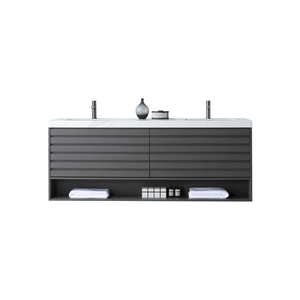 MATERA 72” CHARCOAL BATHROOM VANITY ( BLACK/WHITE COUNTERTOP )
