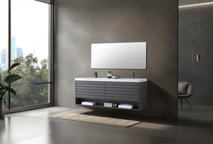 MATERA 72” CHARCOAL BATHROOM VANITY ( BLACK/WHITE COUNTERTOP )
