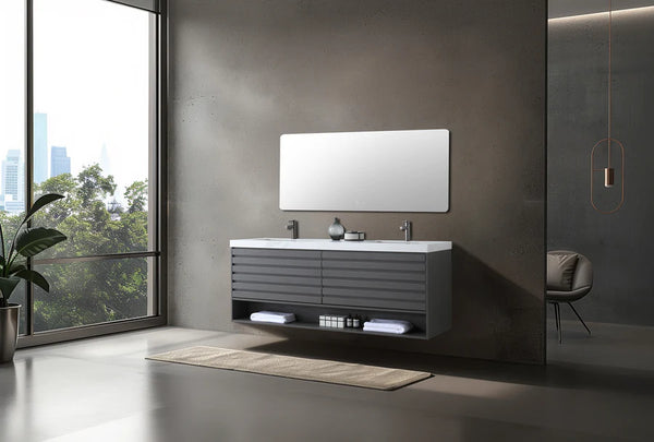 MATERA 72” CHARCOAL BATHROOM VANITY ( BLACK/WHITE COUNTERTOP )
