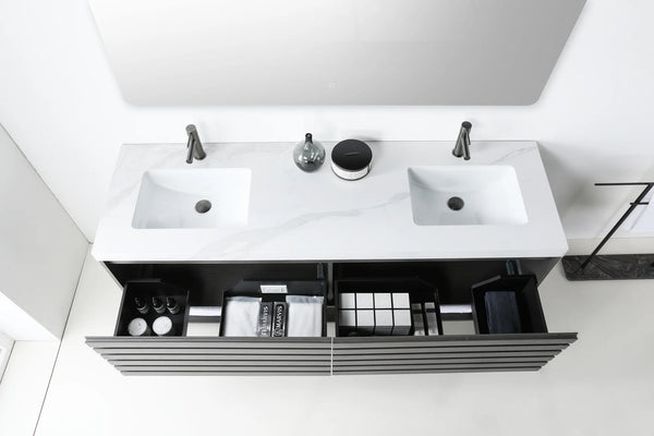 MATERA 72” CHARCOAL BATHROOM VANITY ( BLACK/WHITE COUNTERTOP )