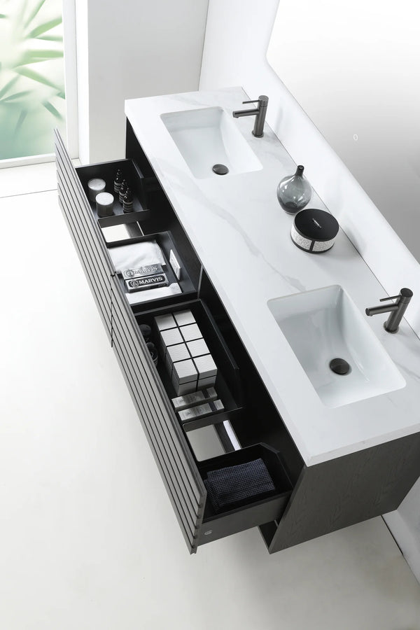 MATERA 72” CHARCOAL BATHROOM VANITY ( BLACK/WHITE COUNTERTOP )