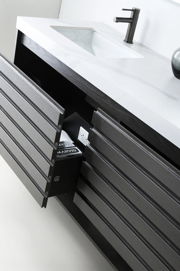 MATERA 72” CHARCOAL BATHROOM VANITY ( BLACK/WHITE COUNTERTOP )