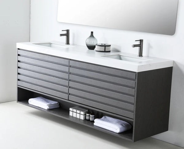 MATERA 72” CHARCOAL BATHROOM VANITY ( BLACK/WHITE COUNTERTOP )