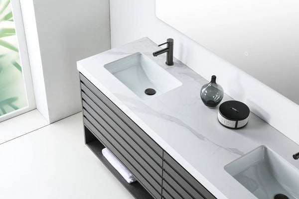 MATERA 72” CHARCOAL BATHROOM VANITY ( BLACK/WHITE COUNTERTOP )