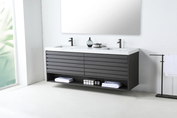MATERA 72” CHARCOAL BATHROOM VANITY ( BLACK/WHITE COUNTERTOP )