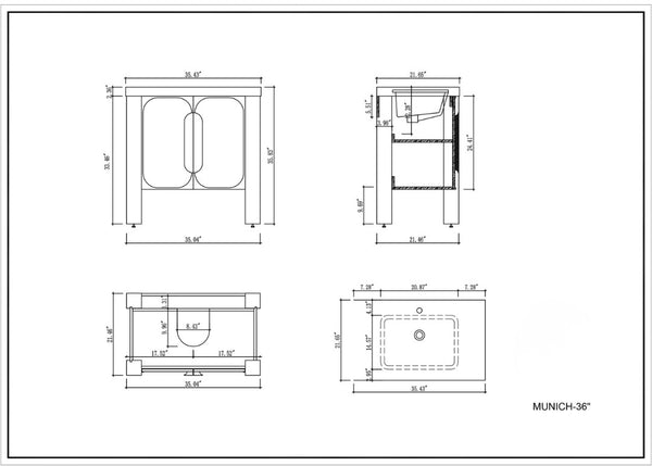 MUNICH 36" NATURAL TEAK WITH BLACK COUNTERTOP BATHROOM VANITY