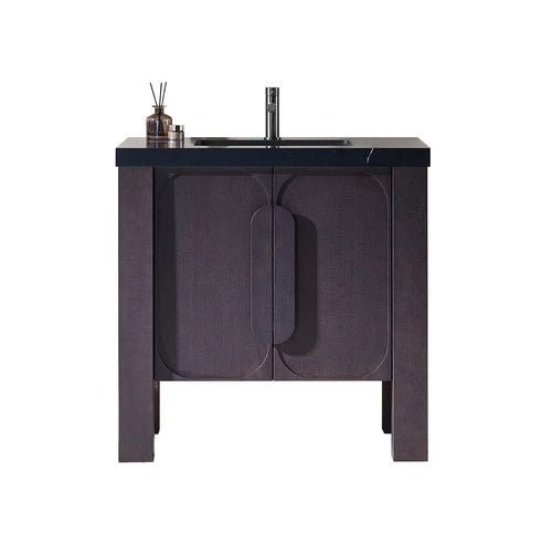 MUNICH 36” ESPRESSO OAK BATHROOM VANITY (BLACK/WHITE COUNTERTOP)