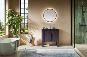 MUNICH 36” ESPRESSO OAK BATHROOM VANITY (BLACK/WHITE COUNTERTOP)