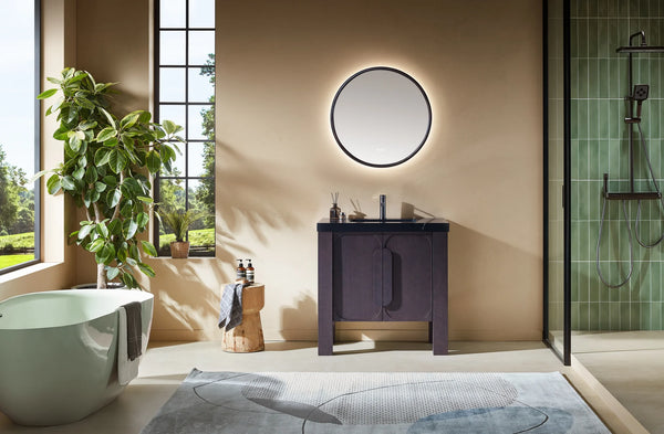 MUNICH 36” ESPRESSO OAK BATHROOM VANITY (BLACK/WHITE COUNTERTOP)