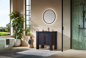 MUNICH 36” ESPRESSO OAK BATHROOM VANITY (BLACK/WHITE COUNTERTOP)