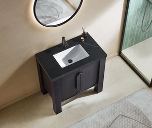 MUNICH 36” ESPRESSO OAK BATHROOM VANITY (BLACK/WHITE COUNTERTOP)