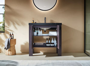 MUNICH 36” ESPRESSO OAK BATHROOM VANITY (BLACK/WHITE COUNTERTOP)