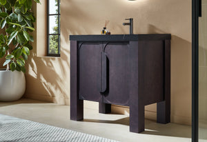 MUNICH 36” ESPRESSO OAK BATHROOM VANITY (BLACK/WHITE COUNTERTOP)