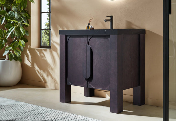 MUNICH 36” ESPRESSO OAK BATHROOM VANITY (BLACK/WHITE COUNTERTOP)