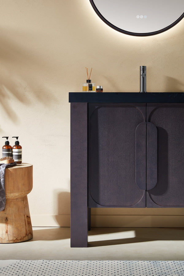 MUNICH 36” ESPRESSO OAK BATHROOM VANITY (BLACK/WHITE COUNTERTOP)