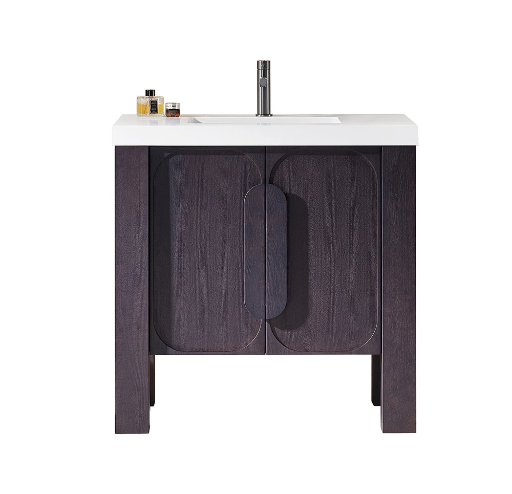 MUNICH 36” ESPRESSO OAK BATHROOM VANITY (BLACK/WHITE COUNTERTOP)