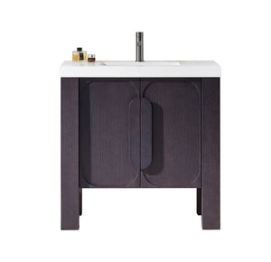 MUNICH 36” ESPRESSO OAK BATHROOM VANITY (BLACK/WHITE COUNTERTOP)