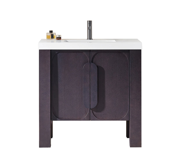 MUNICH 36” ESPRESSO OAK BATHROOM VANITY (BLACK/WHITE COUNTERTOP)